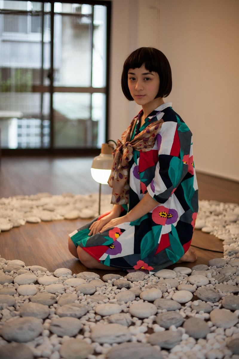 moi non plus 真丝棉和风蝴蝶结绑带印花洋装 - *限量1件* - 洋装/连衣裙 - 其他材质 多色