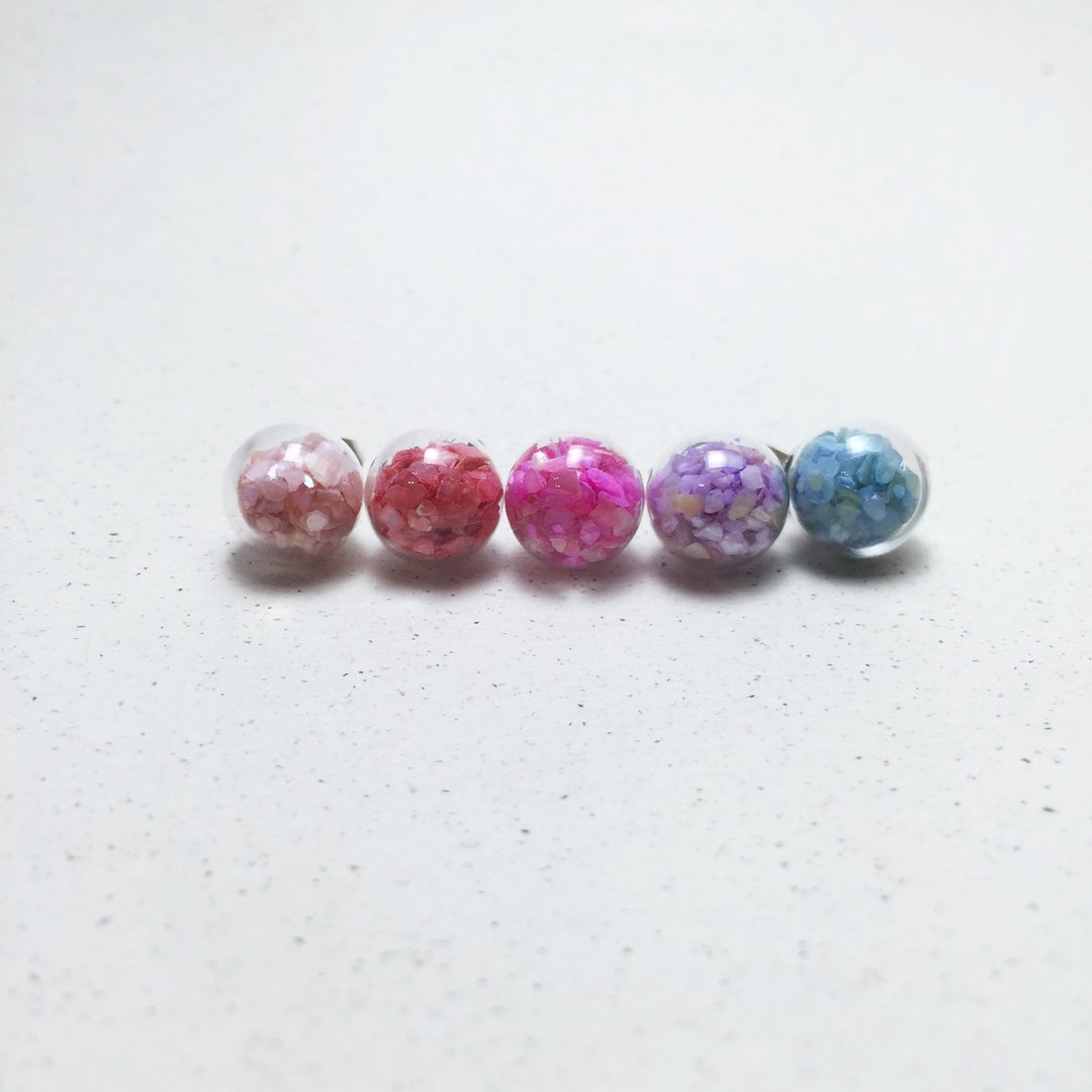 多色玻璃球贝壳砂耳环-综合冰淇淋 - 耳环/耳夹 - 玻璃 多色