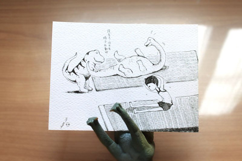 我和我的恐龙朋友。仰卧起坐20下 - 卡片/明信片 - 纸 白色