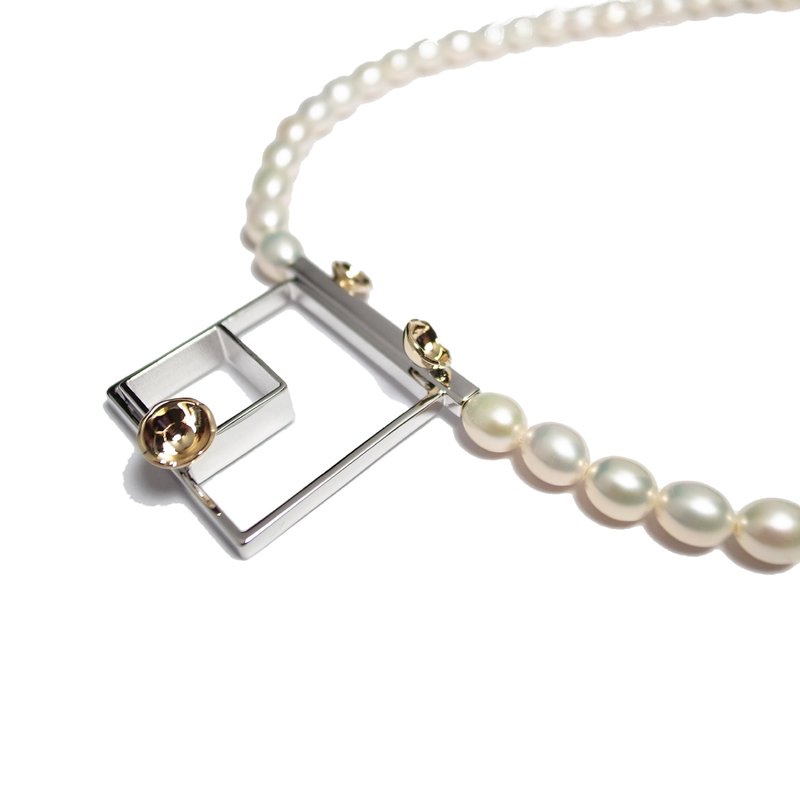 几何手工方形都会浪漫珍珠项链/珍珠极简项链 - 项链 - 宝石 