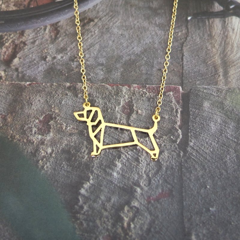 Dachshund Necklace Gift for Dog Lover, Origami Jewelry, Gold Plated Brass - 项链 - 铜/黄铜 金色
