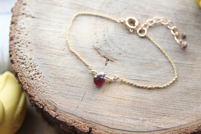 红碧茜配全透蓝色碧茜小珠 镀金手链 - 手链/手环 - 宝石 红色