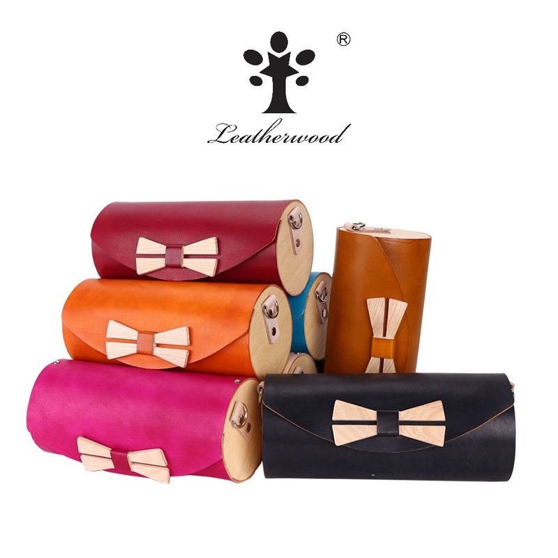 木圆筒包 (卡其色) / 圆筒包 / 皮革圆筒包 / 圆筒袋 - 侧背包/斜挎包 - 木头 金色