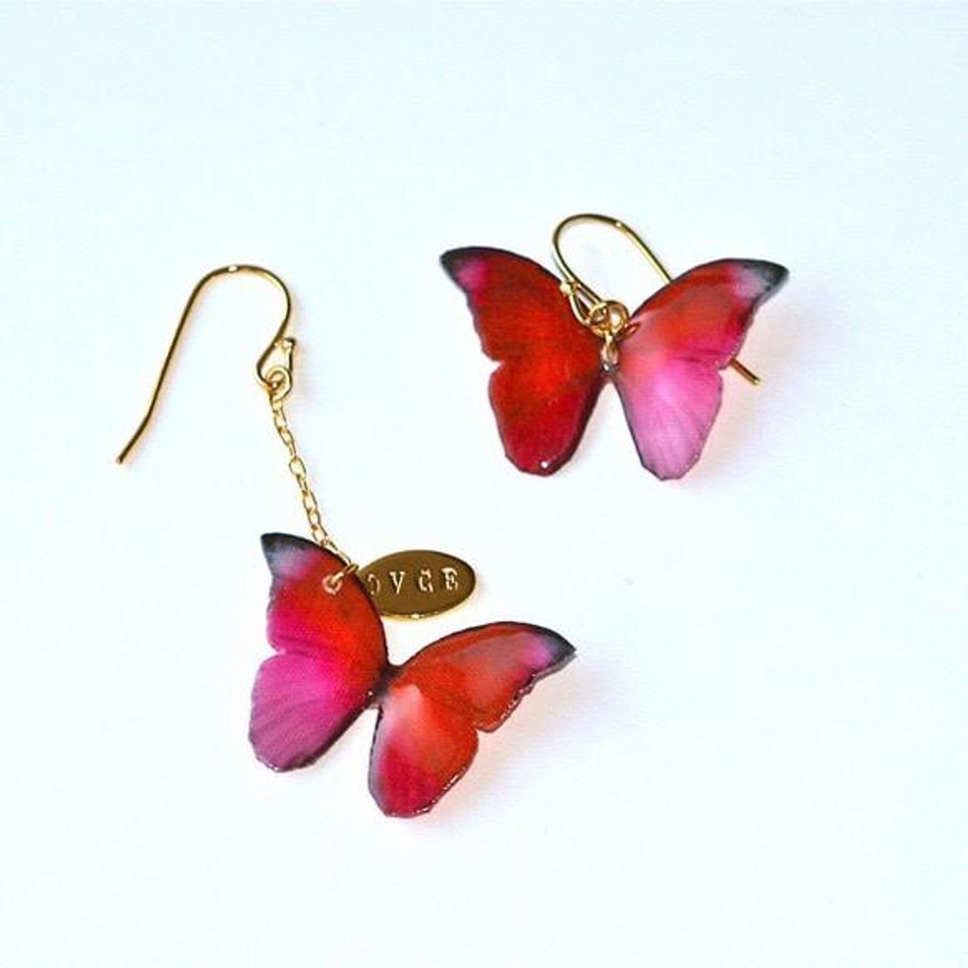 Red butterfly earrings - 耳环/耳夹 - 其他金属 