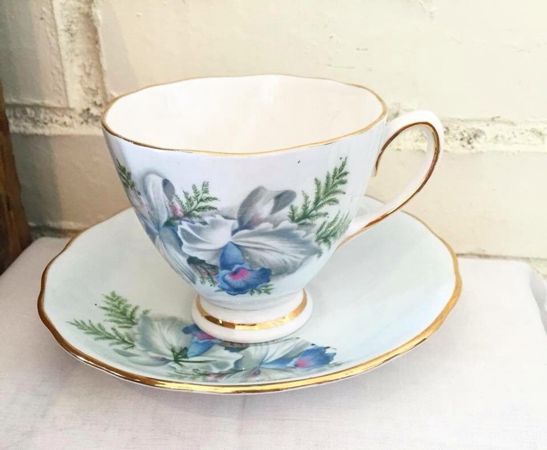 英国制 古董花卉咖啡杯组/花茶杯组/英国古瓷杯组 - 茶具/茶杯 - 瓷 