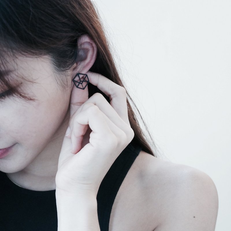 3D 错视盒子耳环 ∎ Illusion box earring ∎ Illusion collection ∎ - 耳环/耳夹 - 其他金属 黑色