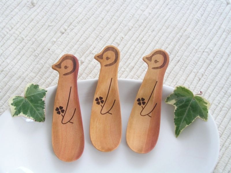 日本藤芸可爱动物系列- 幸运企鹅点心匙 - 餐刀/叉/匙组合 - 木头 多色