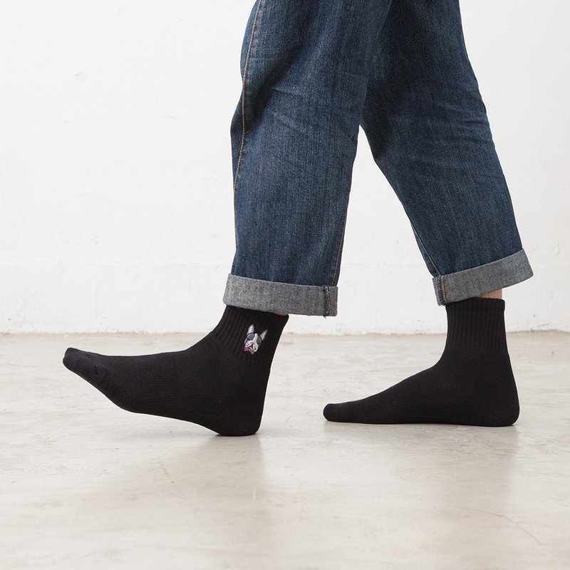 法斗剌绣 黑色机能短袜 - 袜子 - 棉．麻 黑色
