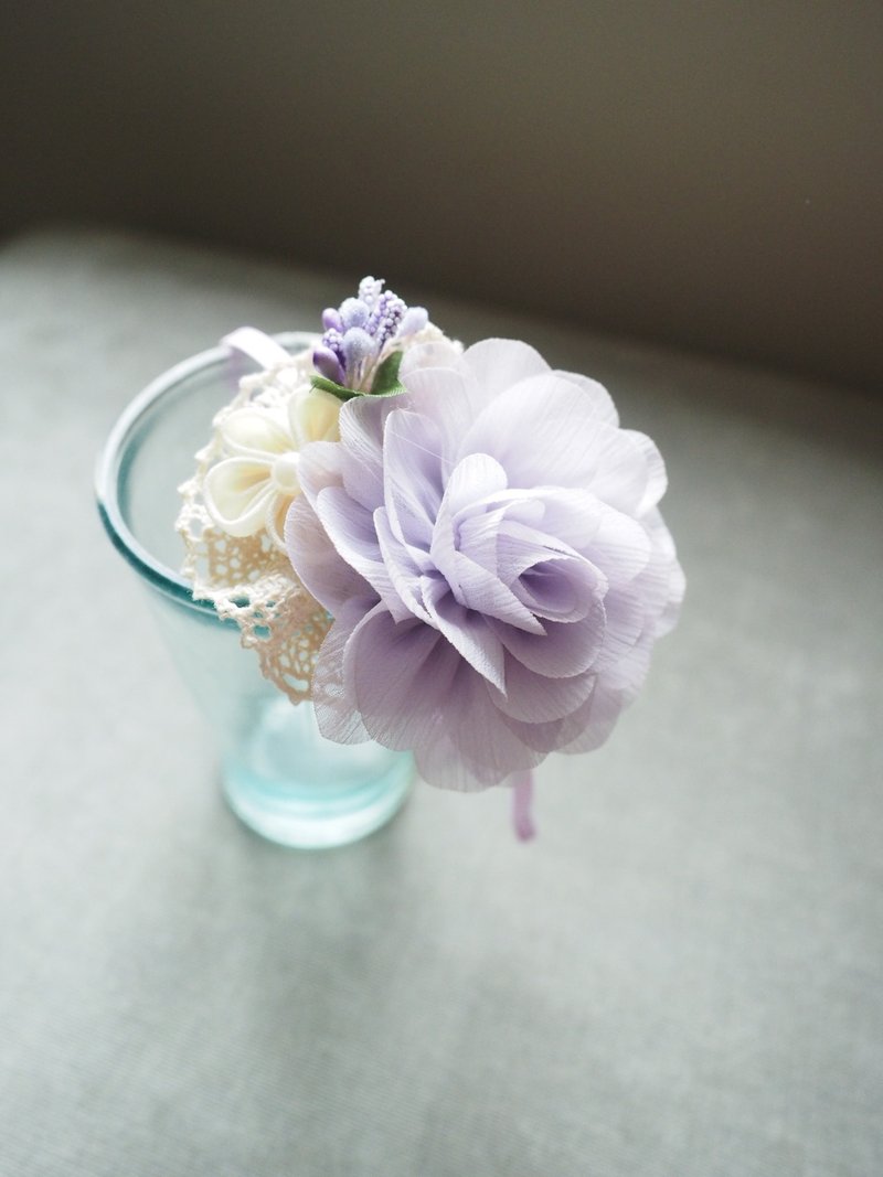 手作粉紫雪纺花蕾丝头箍 - 发饰 - 其他材质 紫色