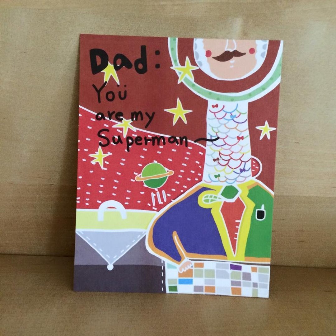 父亲节 明信片 Dad You are my Superman - 卡片/明信片 - 纸 红色