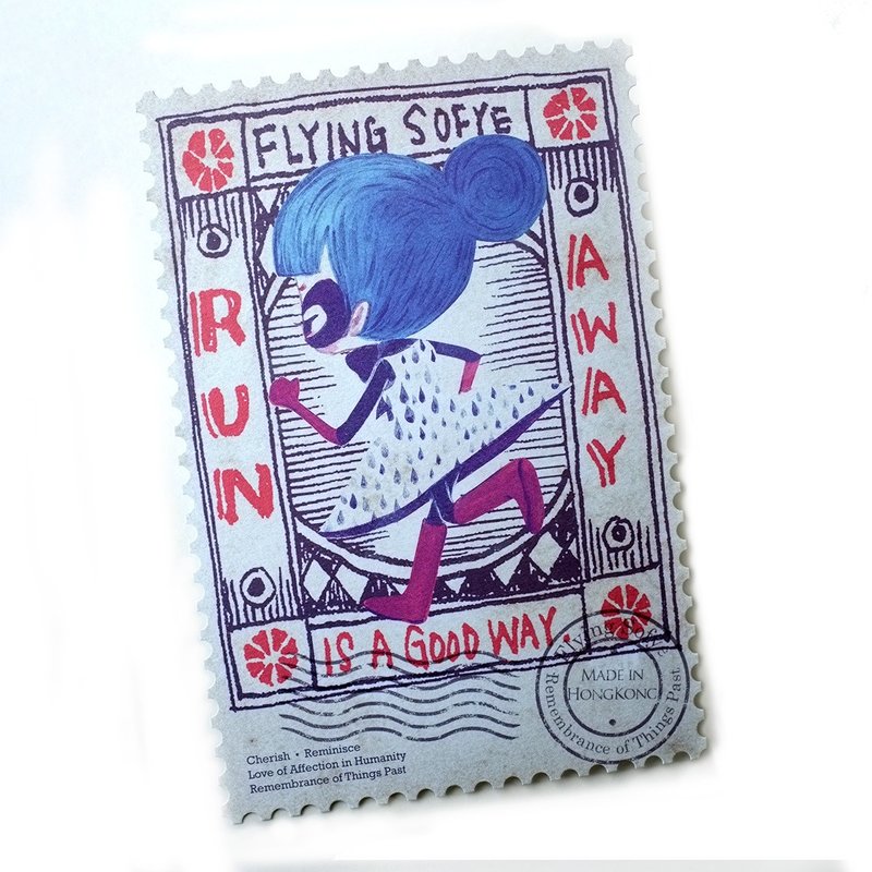 明信片 Postcard Run Away is a good way - 插画怀旧邮票设计 - 卡片/明信片 - 纸 金色