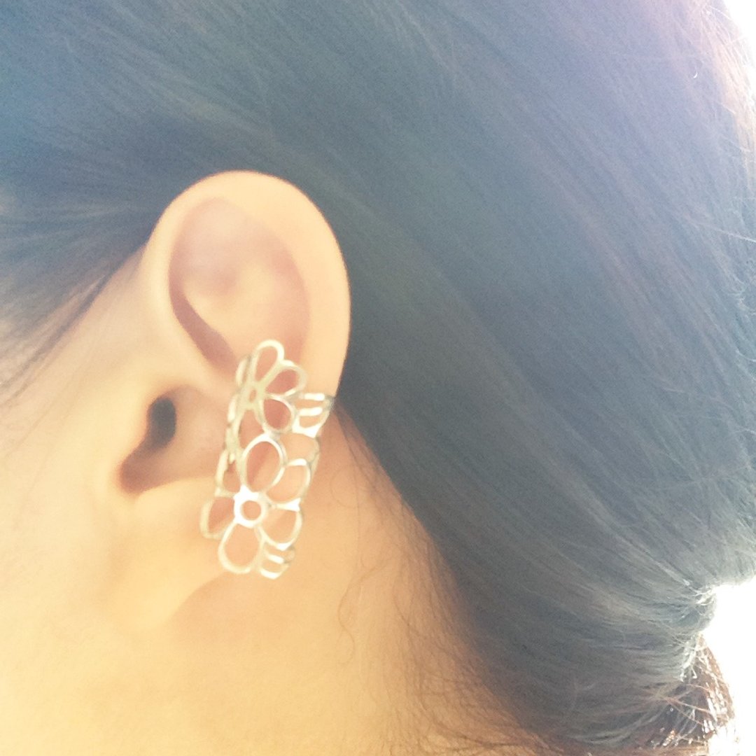 [Orders] production Iyakafu Midi ring / 950 Silver Flower &amp; leaf design - 耳环/耳夹 - 其他金属 灰色