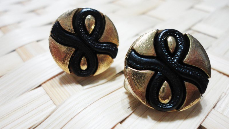 NiCorn手作-发梢的幸福-金边黑纹复古耳环(耳夹式) - 耳环/耳夹 - 其他材质 黑色