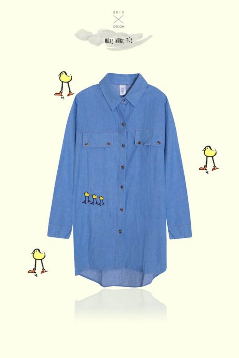 吃过鸡肉但没看过鸡这样走路／牛仔衬衫 - 女装衬衫 - 其他材质 蓝色