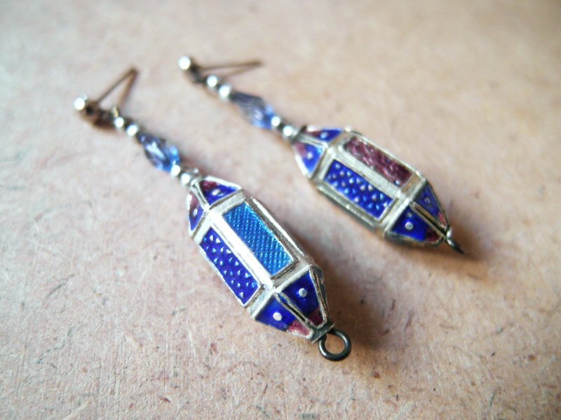 复时品【手工艺品耳环：六角命运签筒】 - 耳环/耳夹 - 其他材质 蓝色