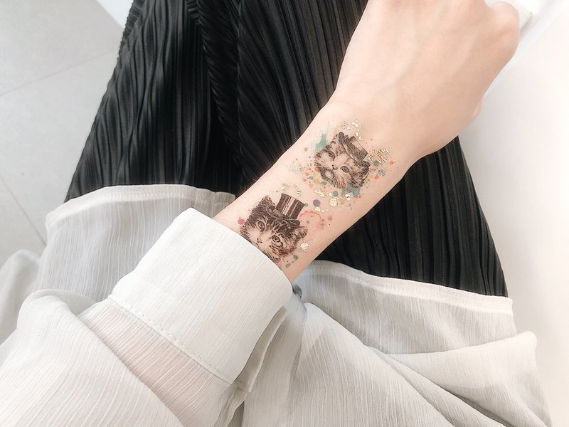 摯友-貓-2入紋身貼紙 原創手繪設計 - 纹身贴 - 纸 黑色