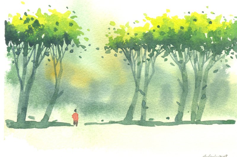 “疗愈系树林系列1-9”水彩手绘限量版明信片／圣诞卡 - 卡片/明信片 - 纸 绿色