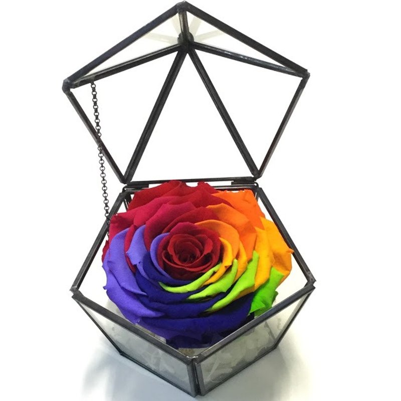 幸运七彩玫瑰花 五角形玻璃珠宝盒 - 干燥花/捧花 - 植物．花 多色