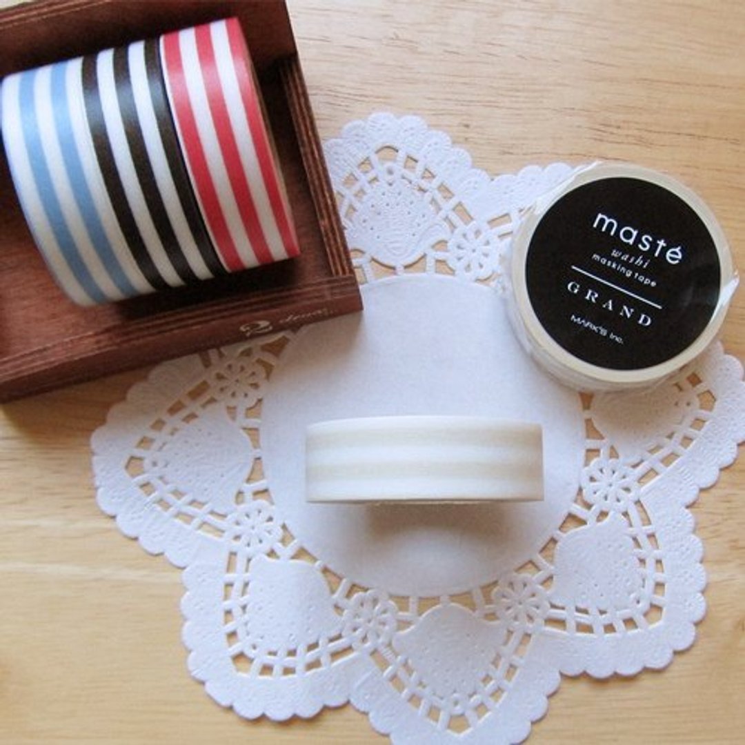 maste Masking Tape 和纸胶带【横条纹-米白+白 (MSG-MKT16-WH)】 - 纸胶带 - 纸 白色
