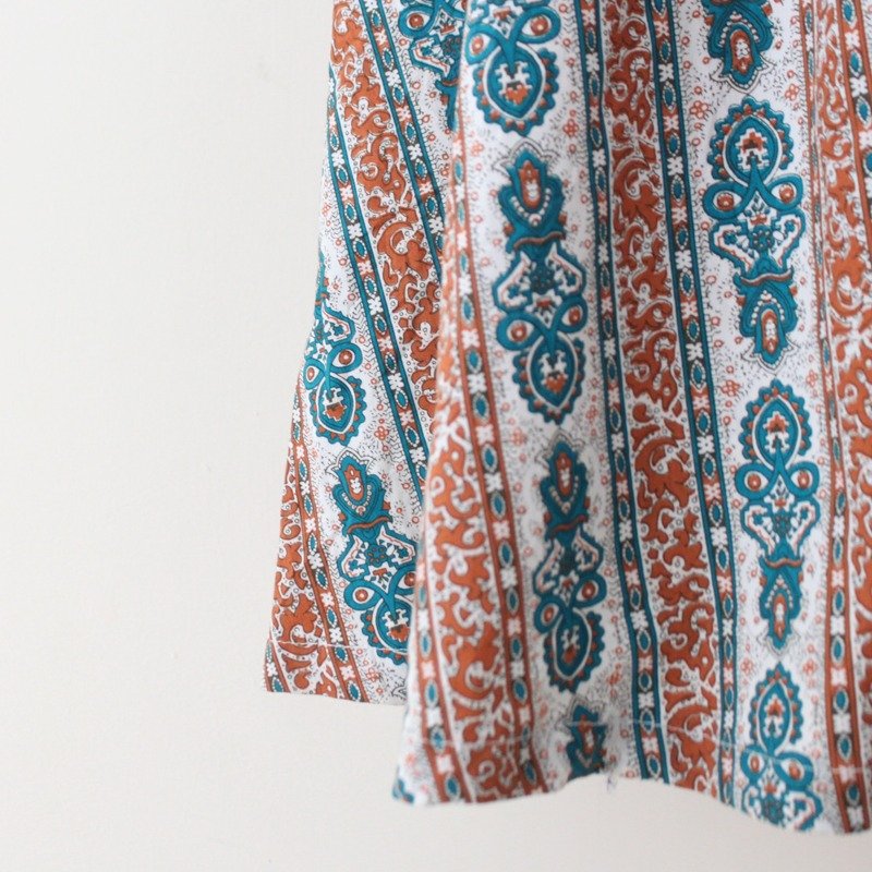 【RE0827D511】早秋复古民族风图腾棉质古着洋装 - 洋装/连衣裙 - 其他材质 橘色