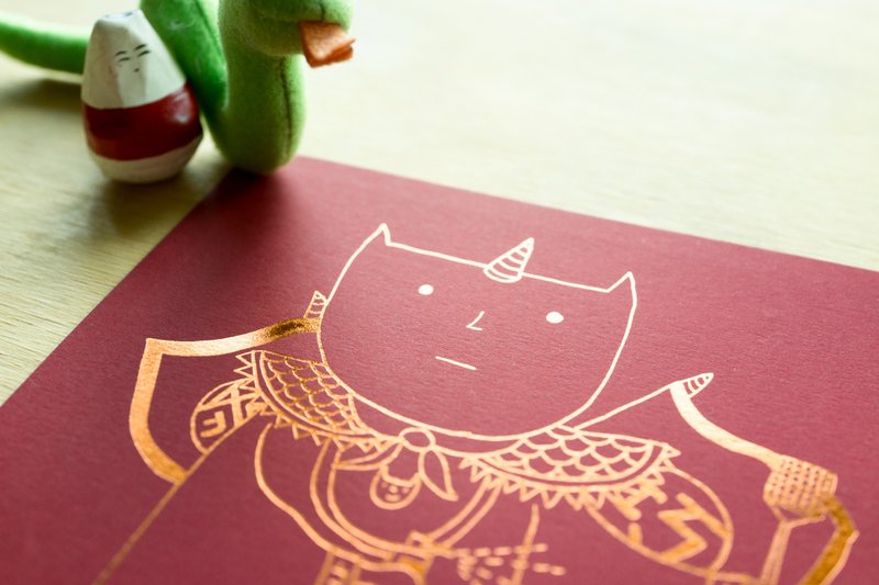 亮金金门神组（一组两张） - 卡片/明信片 - 纸 红色