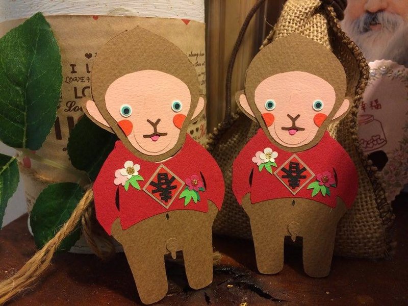 春联卡片【PORORI CARD】SARU (红、春） - 卡片/明信片 - 纸 红色