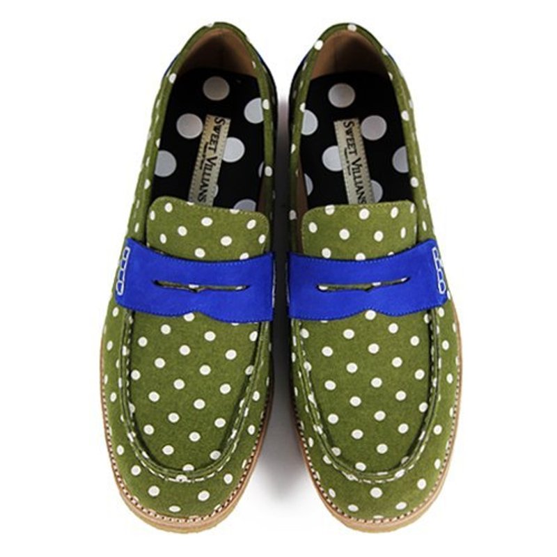 PolkaDot Falling M1108D Olivegreen - 女款牛津鞋/乐福鞋 - 棉．麻 绿色