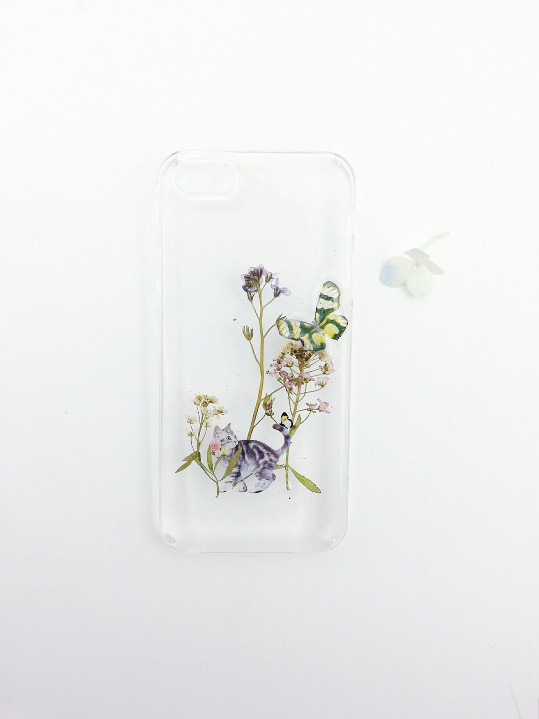 【Lost and find】 猫 花 蝴蝶 phone case手机壳 - 手机壳/手机套 - 塑料 黄色
