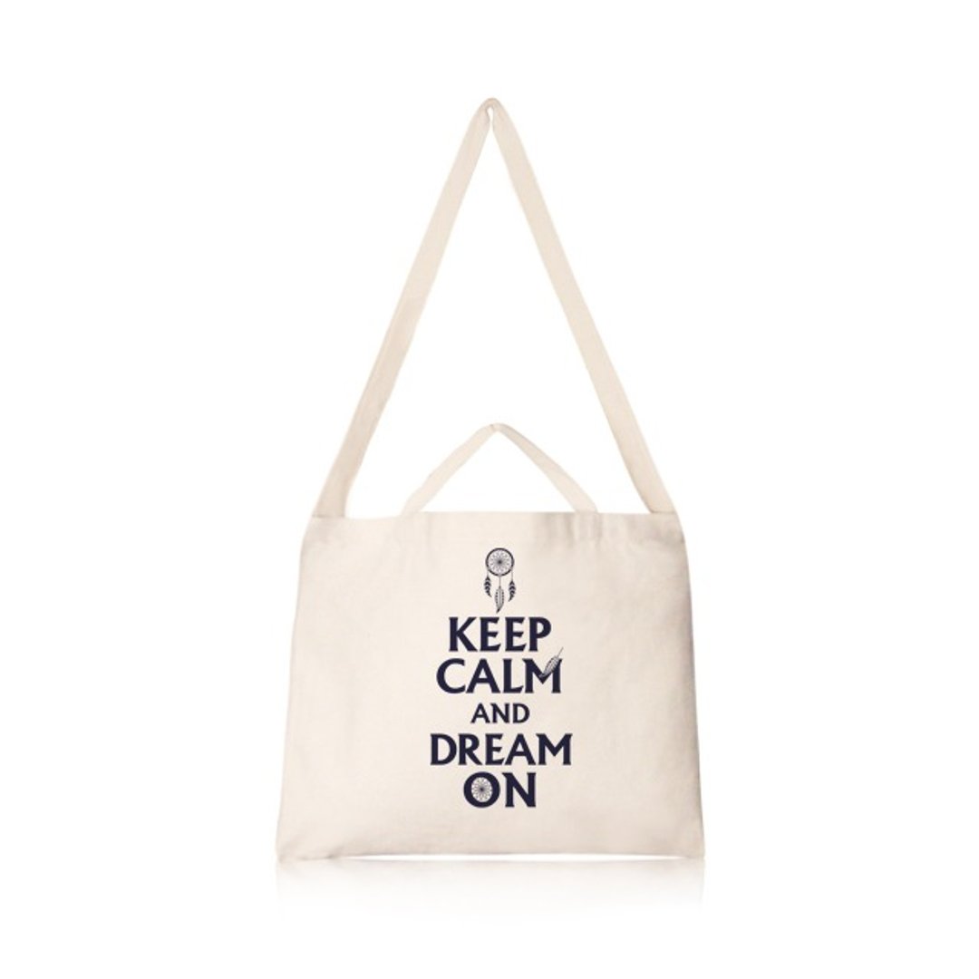 Keep Calm And Dream ON 文创风横式帆布包 - 手拿包 - 棉 卡其色