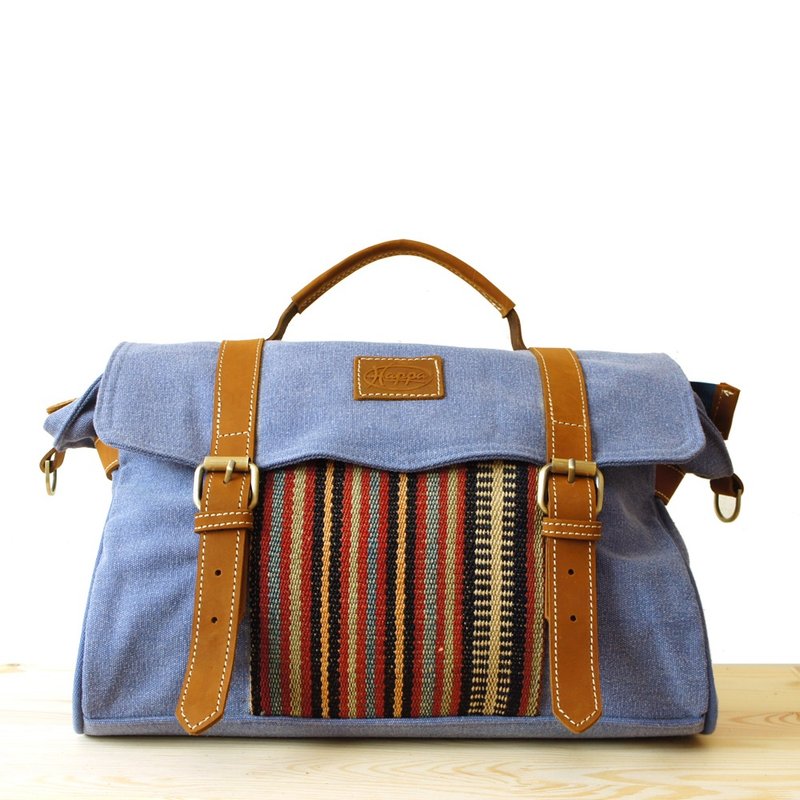 [Happa]手提/斜背两用邮差包-基里姆手工编结款 (Periwinkle 丹宁蓝) - 手拿包 - 其他材质 蓝色