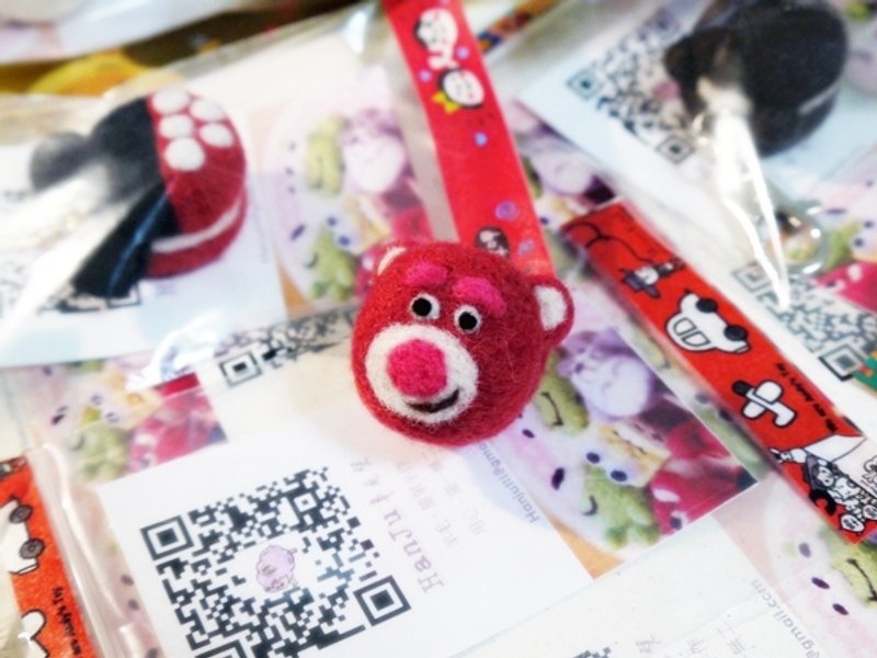 Hanju's羊毛儿。手作 草莓小熊 马卡龙系列 羊毛毡 手机吊饰/防尘塞/强力磁铁 - 玩偶/公仔 - 羊毛 紫色