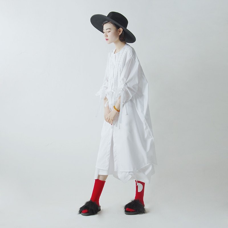 白色纯棉个性开衫 长衬衫 - 女装衬衫 - 棉．麻 白色