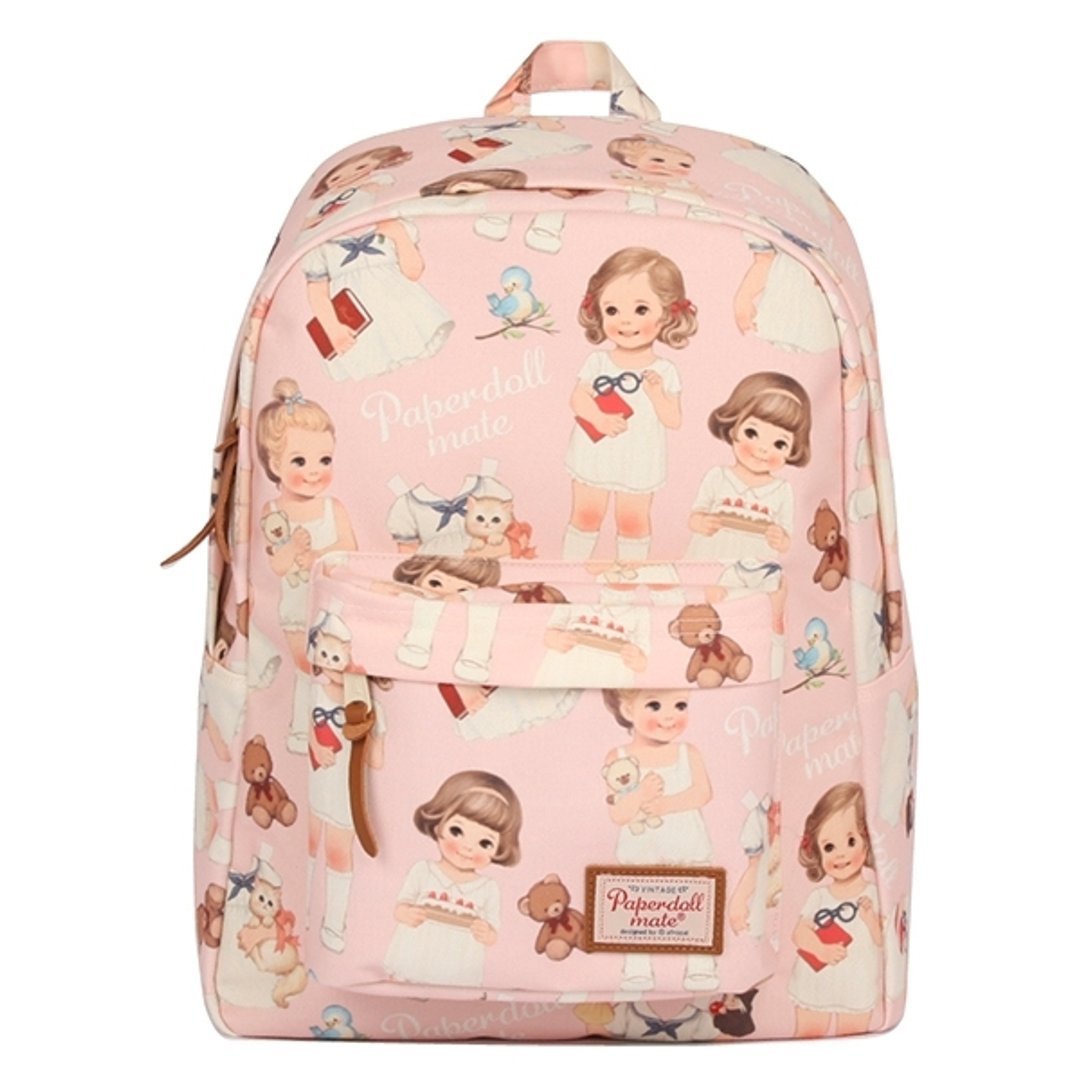 【牛一水佘】韩国 Afrocat paper doll mate backpack〈Pink〉复古娃娃 防水后背包 - 后背包/双肩包 - 防水材质 粉红色