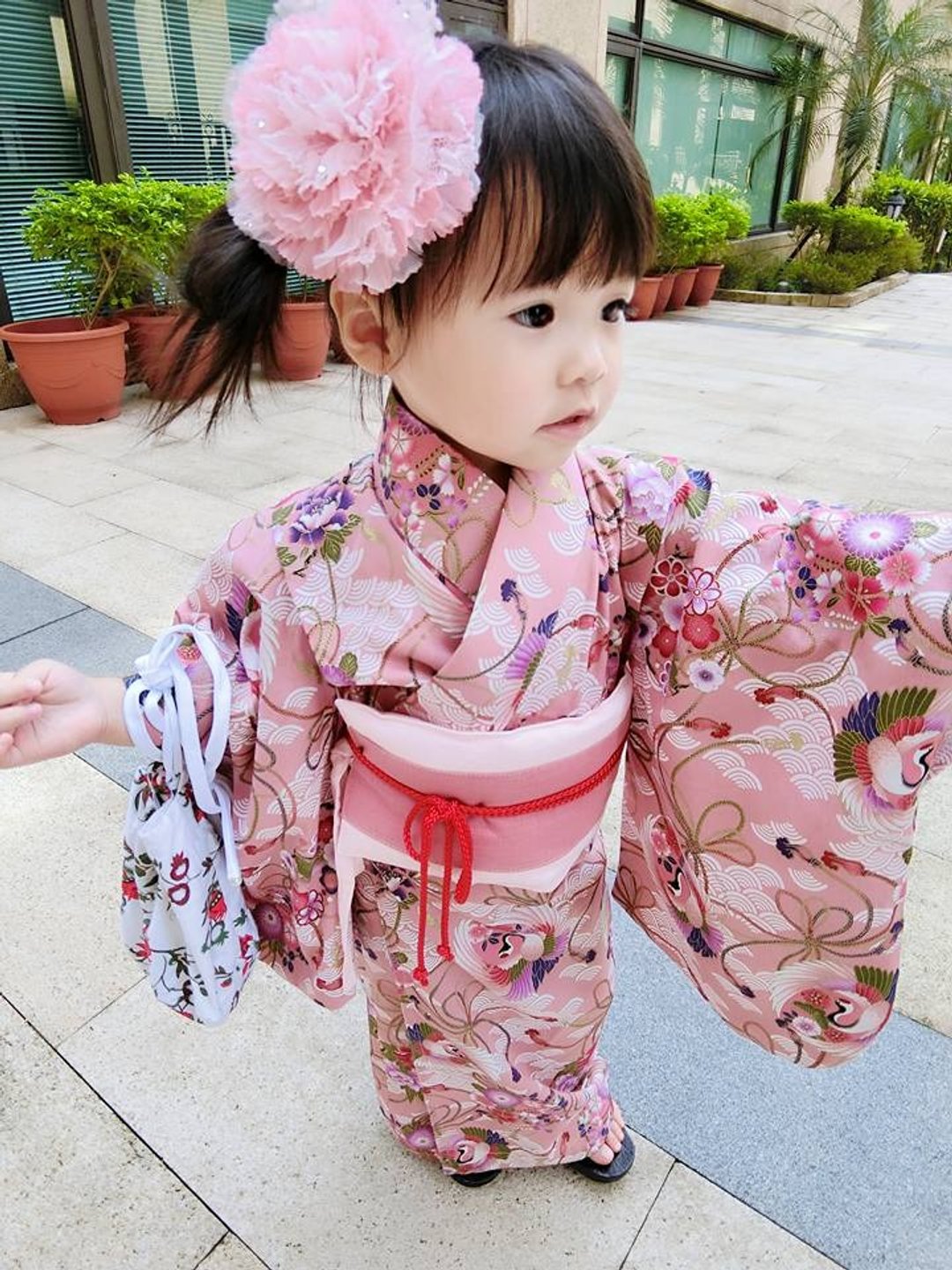Angel Nina 手作儿童和服 日式和风花鹤款 小孩版 party 生日 - 童装礼服/连衣裙 - 棉 粉红色