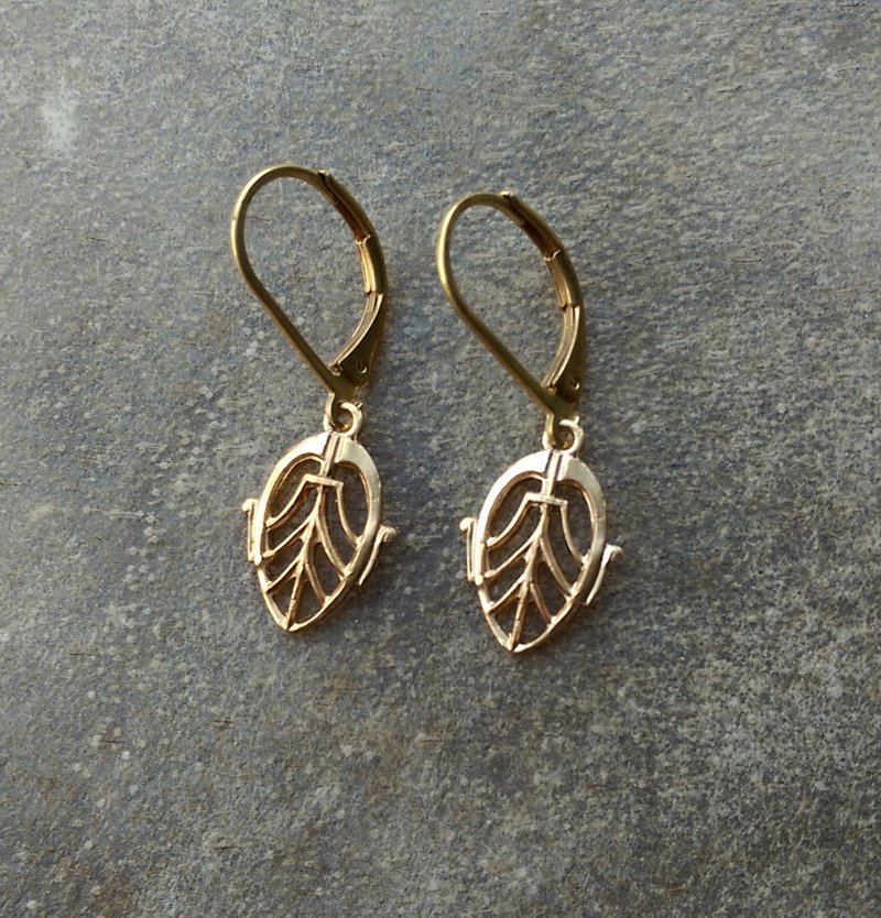 1920年代复古小金叶耳环 - 耳环/耳夹 - 宝石 