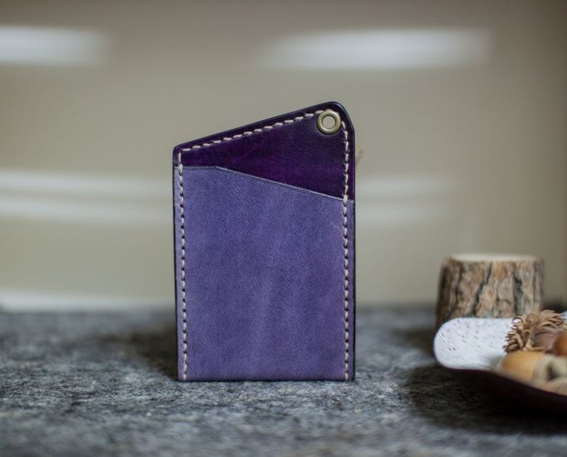 皮件 手工皮革 玩色系 双色两面证件套(不含背带)_青+紫 - 证件套/卡套 - 真皮 