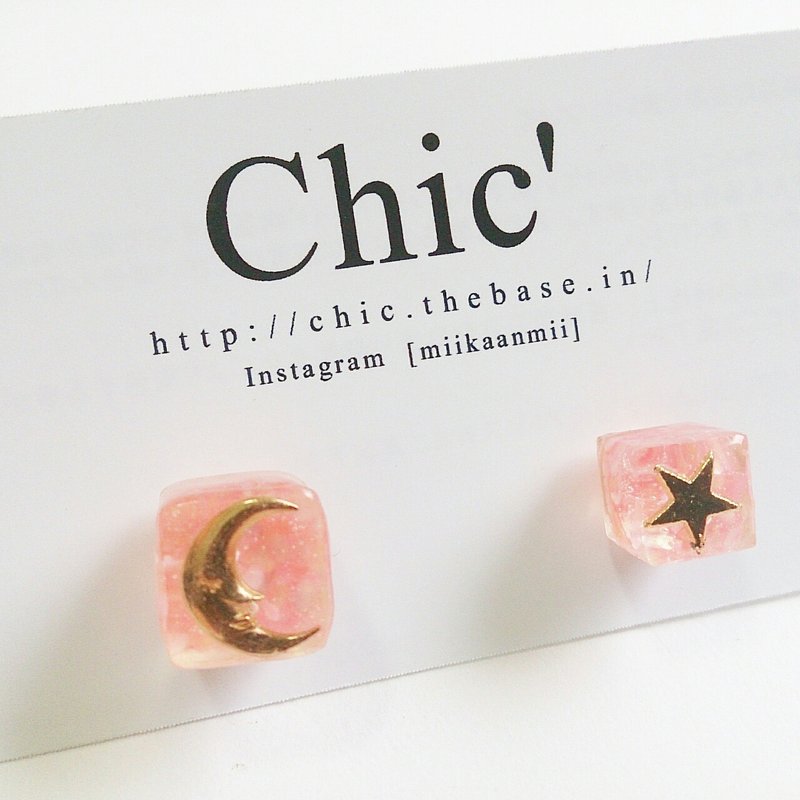 [Moon & star] Clip Earring - 耳环/耳夹 - 其他金属 