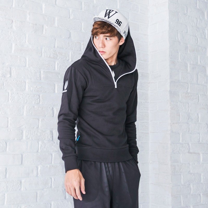 方领拉链帽T-黑 - 男装外套 - 其他材质 黑色