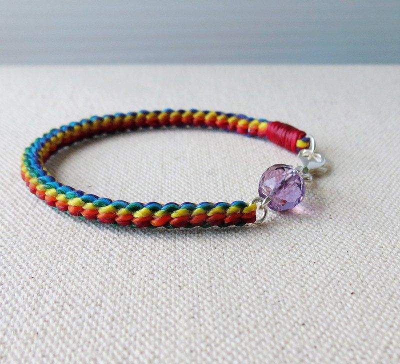 纯银*时尚幸运祈愿蚕丝蜡线苹果紫水晶手链*方十二股编~招贵人 - 手链/手环 - 宝石 