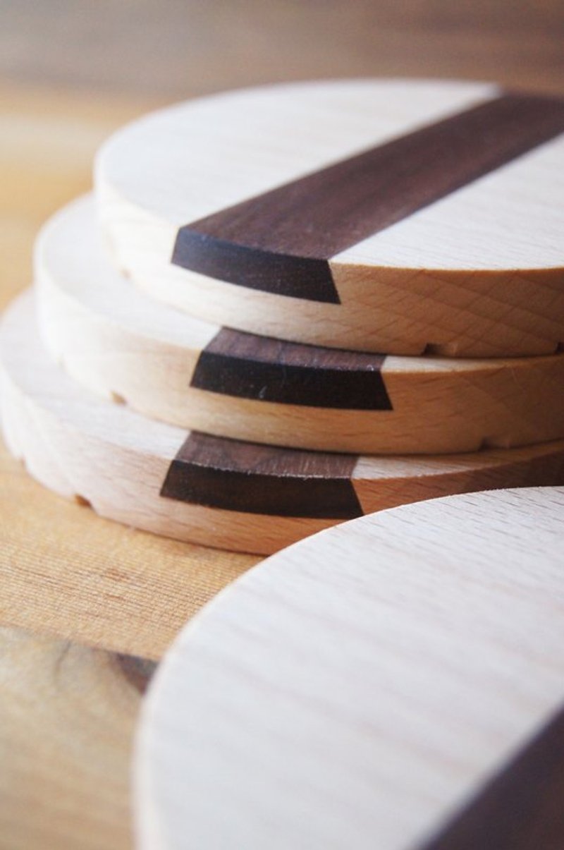 圆线杯垫 - 杯垫 - 木头 卡其色