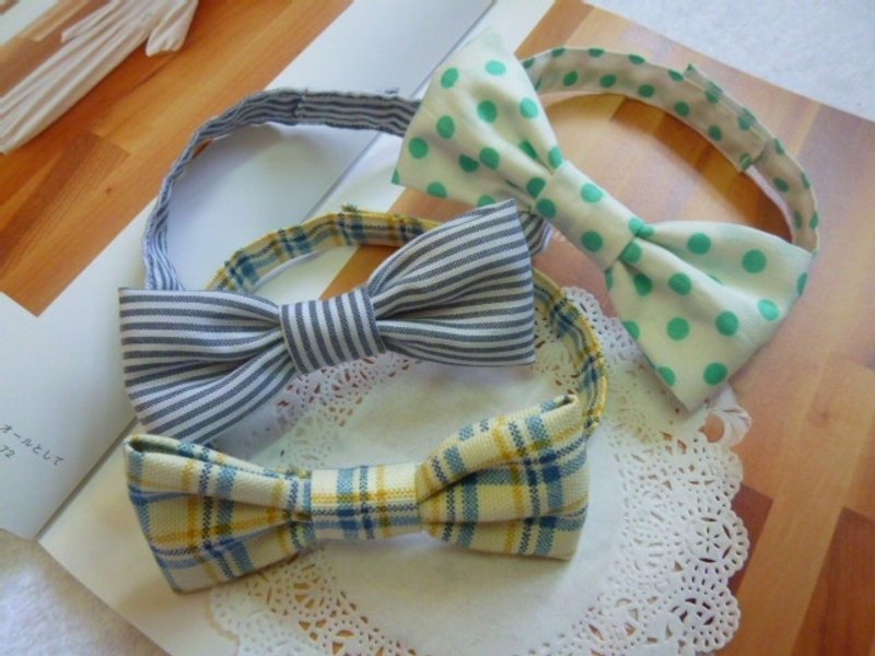 弥月礼物~宝宝领结 三件入 - 满月礼盒 - 棉．麻 蓝色