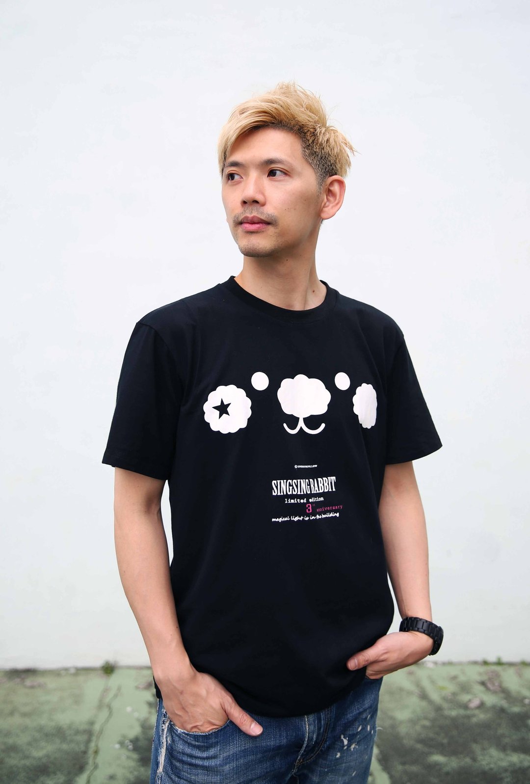 星星兔Sing Sing Rabbit3周年限量版 Black Face Tee - 中性连帽卫衣/T 恤 - 棉 黑色