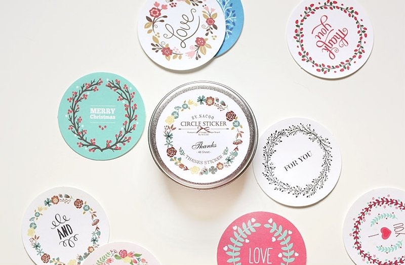 韩国【Nacoo】 Circle Sticker Tin- Thanks祝福 圆形标签贴纸〔预购〕 - 贴纸 - 纸 多色