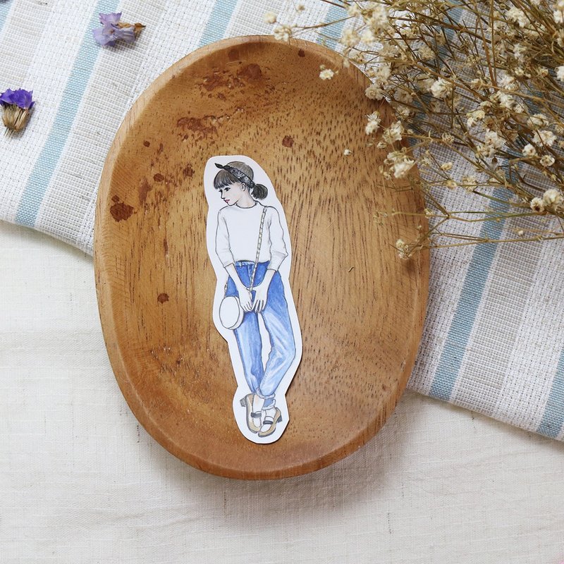 妃炫少女 全身 贴纸 - 白衣牛仔裤 - 贴纸 - 纸 