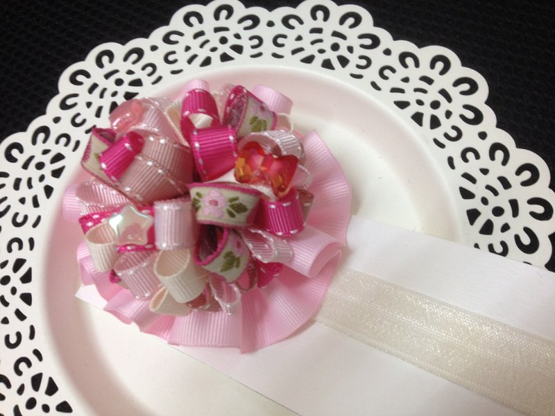 缤纷粉红花球/弹性头带 - 围嘴/口水巾 - 其他材质 粉红色