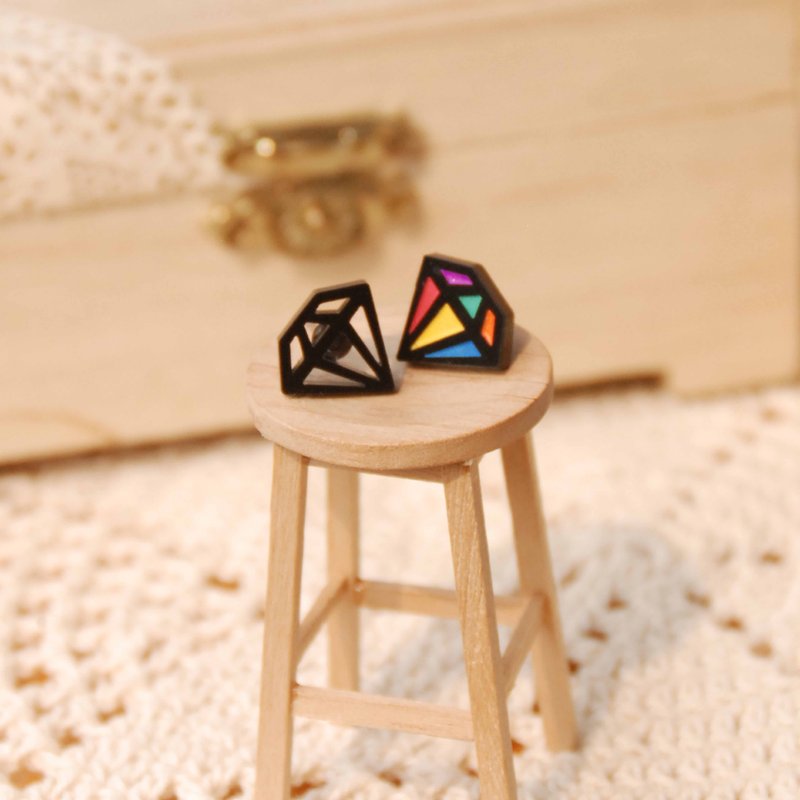 钻石亮晶晶/简约+彩色/抗过敏钢针/可改夹式 - 耳环/耳夹 - 压克力 黑色