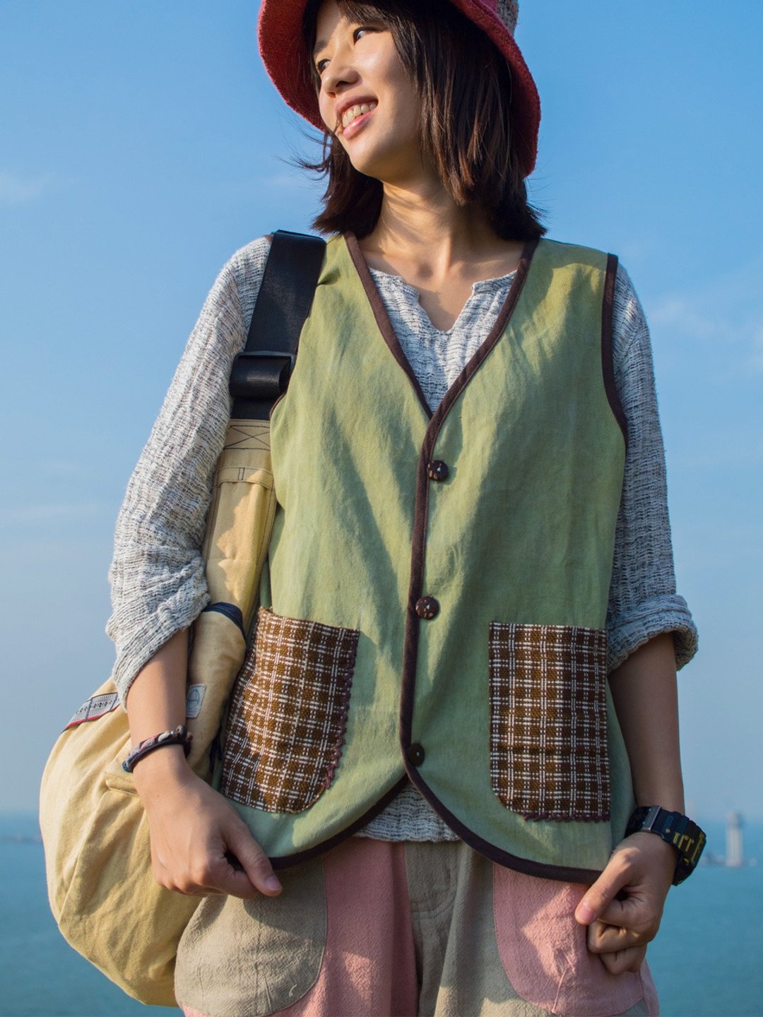 EARTH.er  │"Leafs"植物染背心外衣 ●  "Leafs" Natural Dyed Vest│ :: 香港原创设计品牌 :: - 女装背心 - 棉 绿色