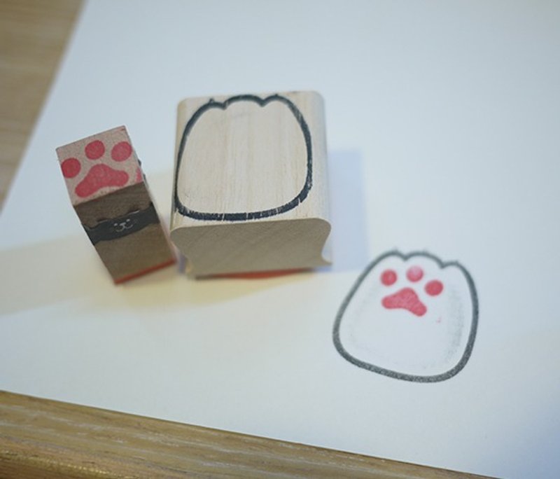 [猫手作小杂货] 胖胖猫系列－胖胖猫粉红肉球组 韩式 橡皮章 - 印章/印台 - 木头 多色