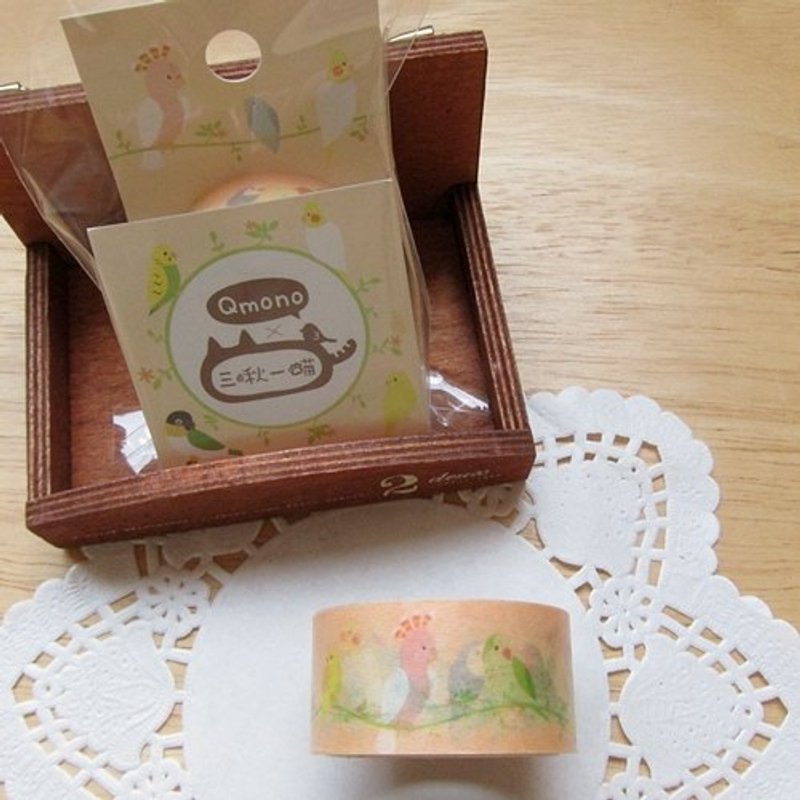 Qmono x 三啾一喵 和纸胶带(QMT-A03 Birds & Vines) - 纸胶带 - 纸 橘色