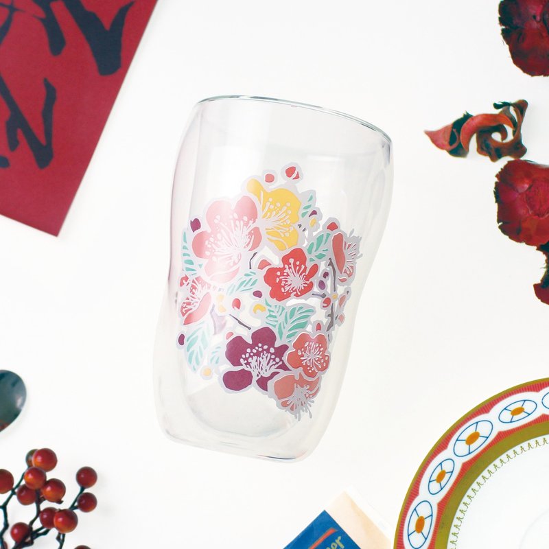 【GOODGLAS】花开富贵双层杯 400ml - 咖啡杯/马克杯 - 玻璃 红色